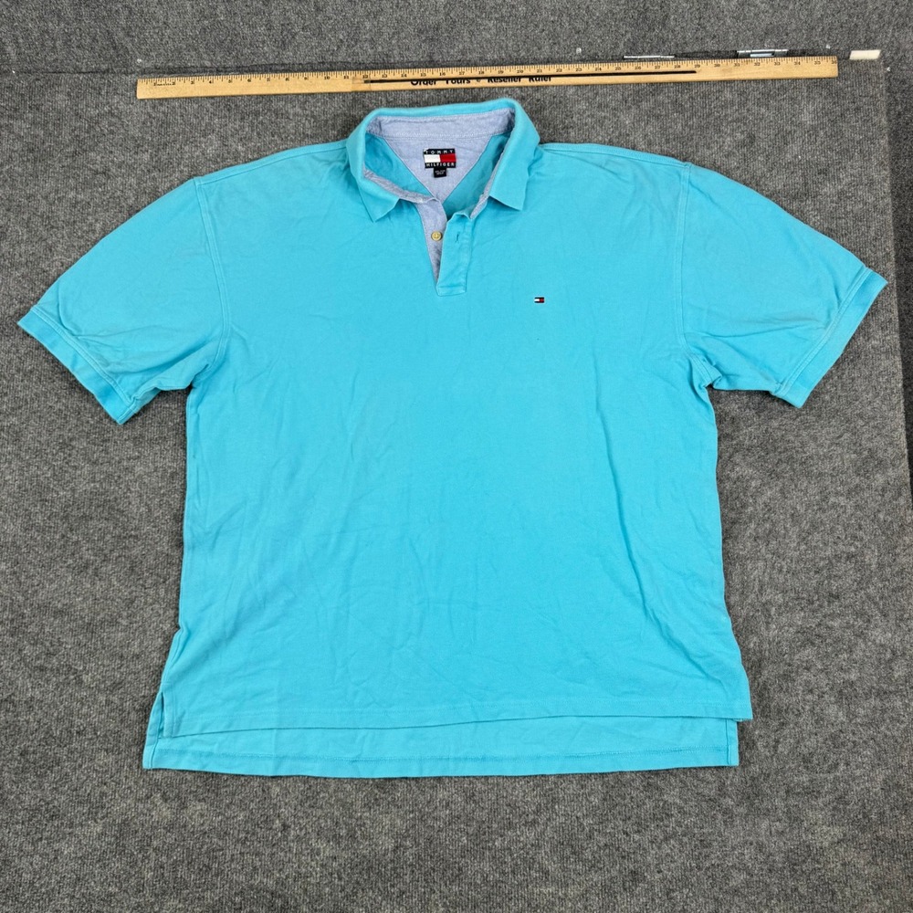 Tommy Hilfiger Polo Mens Size XXL Turquoise Blue Cotton Pique Classic Fit Logo